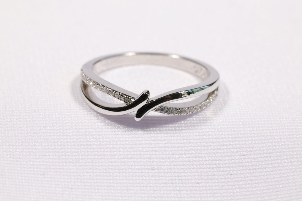 Double Curve CZ Ring in Sterling Silver