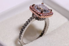 Load image into Gallery viewer, Two Tone Rose Gold Rose Plated Clear and Pink Cubic Zirconia Ring in Sterling Silver