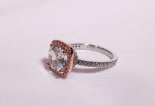 Load image into Gallery viewer, Two Tone Rose Gold Rose Plated Clear and Pink Cubic Zirconia Ring in Sterling Silver