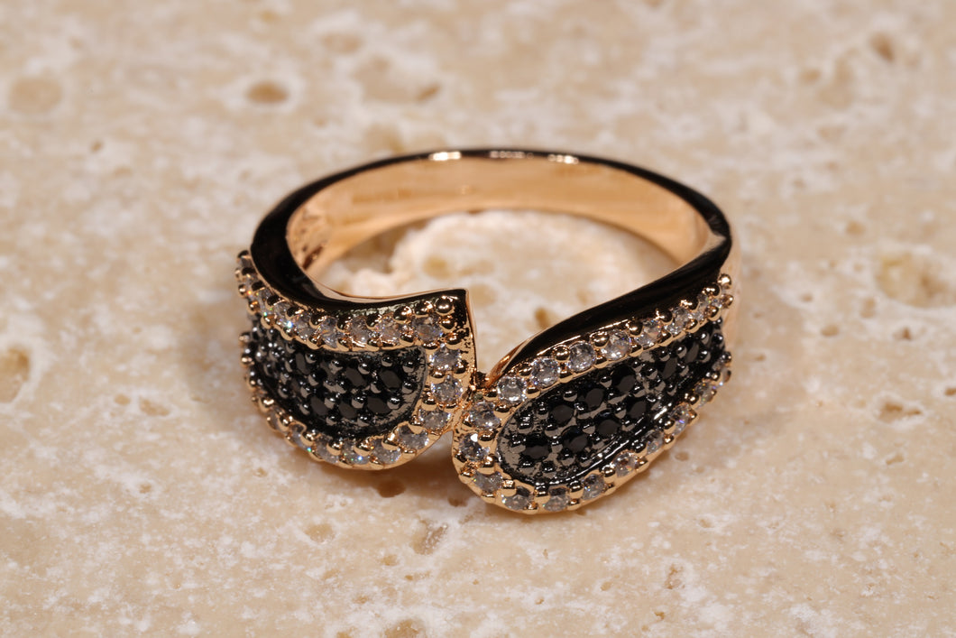 Rose Gold Plated Sterling Silver Ring with Black and White CZ