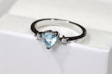 Load image into Gallery viewer, Sterling Silver Blue Heart Ring with Cubic Zirconia
