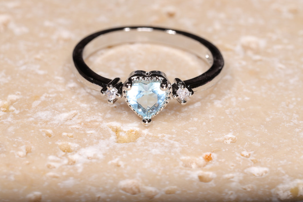 Sterling Silver Blue Heart Ring with Cubic Zirconia