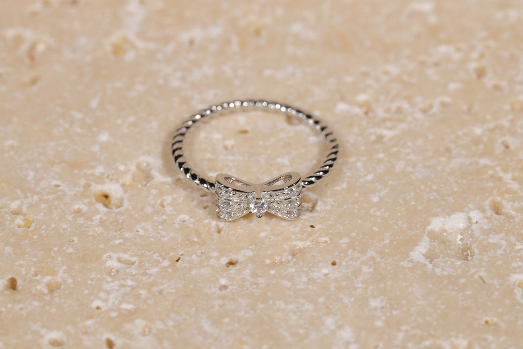Sterling silver Bow Ring with Rope Band and CZ Accents