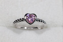 Load image into Gallery viewer, Pink Heart Rope Band Ring in Sterling Silver