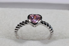 Load image into Gallery viewer, Pink Heart Rope Band Ring in Sterling Silver