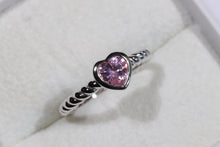 Load image into Gallery viewer, Pink Heart Rope Band Ring in Sterling Silver