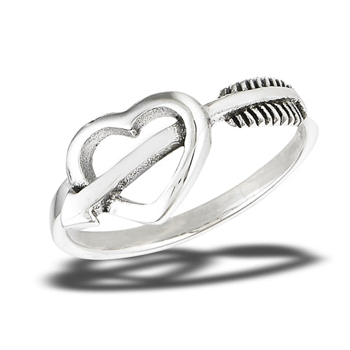 Cupid's Arrow Through a Heart Ring in Sterling Silver