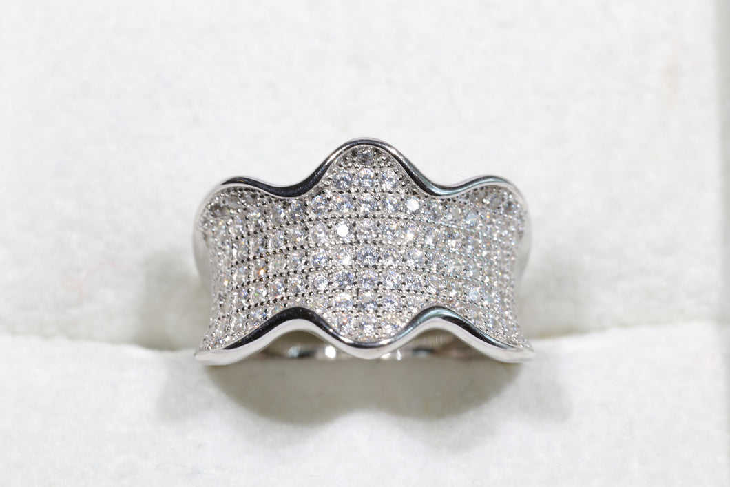 Elegant CZ Wavy Pave Ring in Solid Sterling Silver